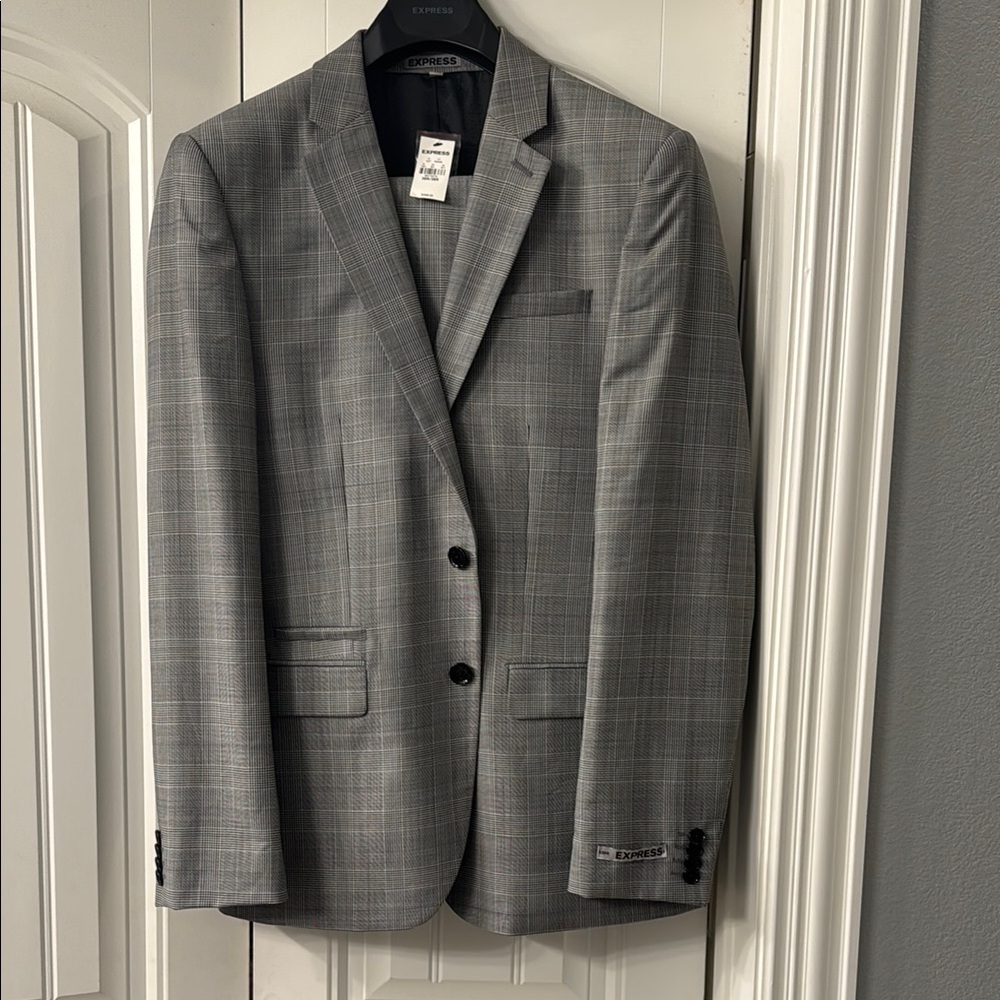 Express Men's Charcoal Plaid Blazer